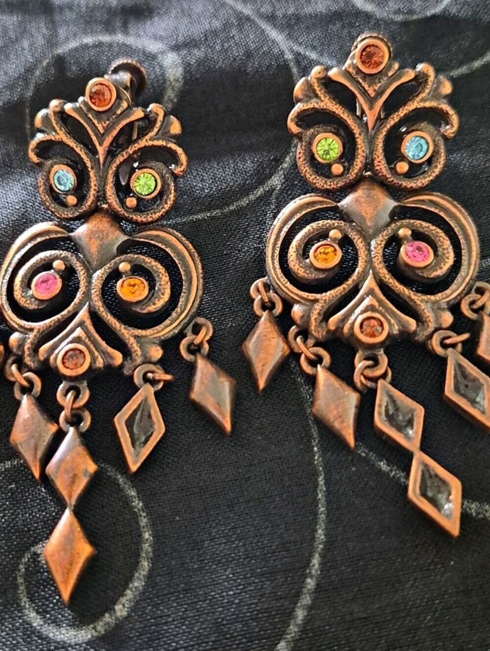 Vintage Joan Rivers Classics Copper Owl Chandelier Earrings Screw-Back Clip-On